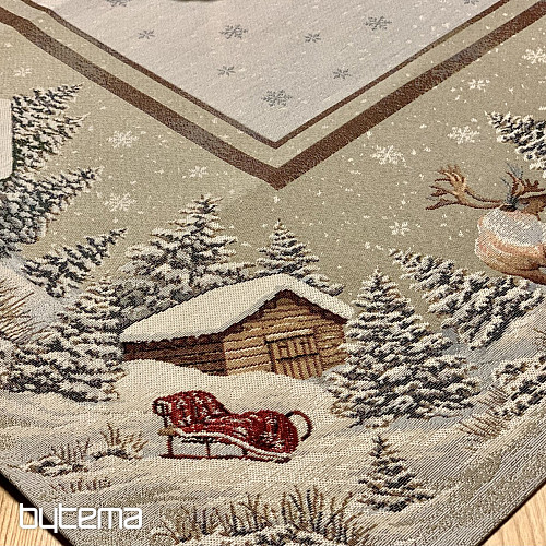 Tapestry tablecloth, scarf and place setting WINTER LANDSCAPE