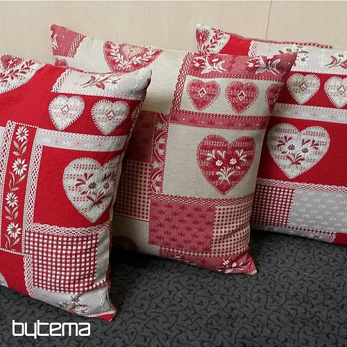 Decorative tapestry pillow HEART PATCHWORK red