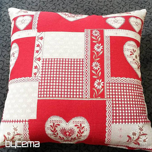 Decorative tapestry pillow HEART PATCHWORK red