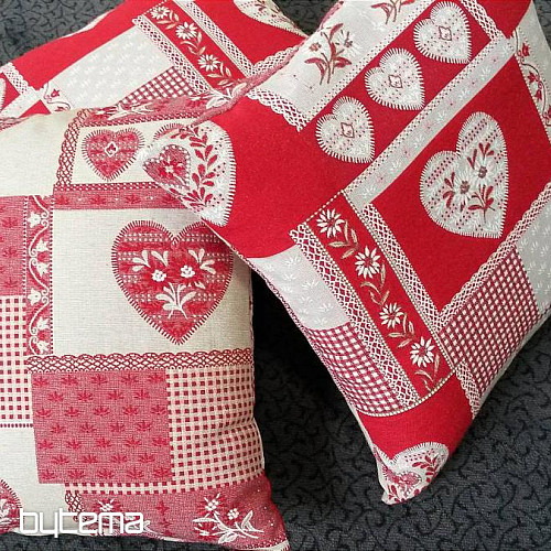 Decorative tapestry pillow HEART PATCHWORK red
