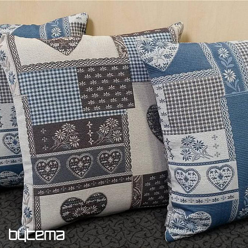 Decorative tapestry pillow HEART PATCHWORK greyblue
