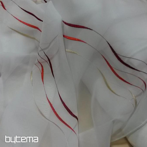 Voile curtain with red embroidery Gerster 195/0043