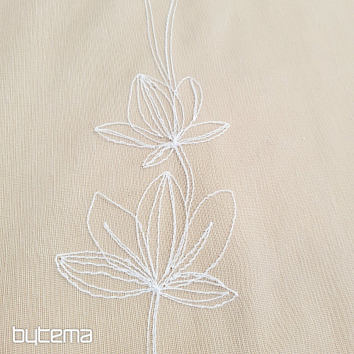 Luxurious embroidered curtain WHITE WITH FLOWERS 11745/290