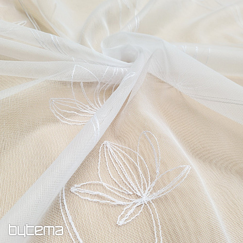 Luxurious embroidered curtain WHITE WITH FLOWERS 11745/290