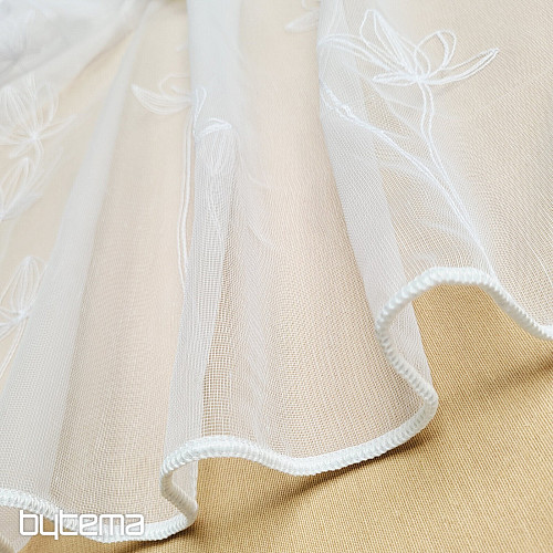 Luxurious embroidered curtain WHITE WITH FLOWERS 11745/290