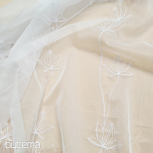 Luxurious embroidered curtain WHITE WITH FLOWERS 11745/290