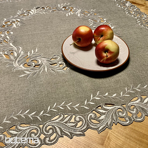 Embroidered tablecloth gray twigs
