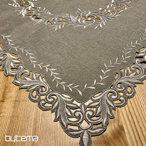 Embroidered tablecloth gray twigs