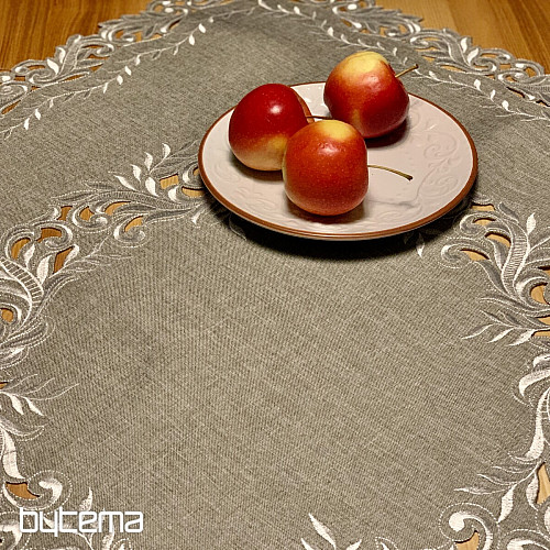 Embroidered tablecloth gray twigs