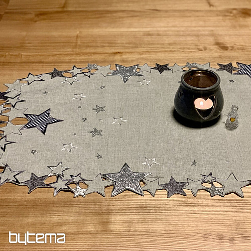 Embroidered Christmas tablecloth gray star