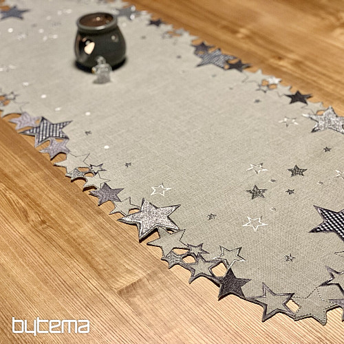 Embroidered Christmas tablecloth gray star