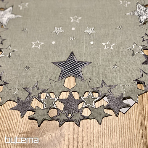 Embroidered Christmas tablecloth gray star