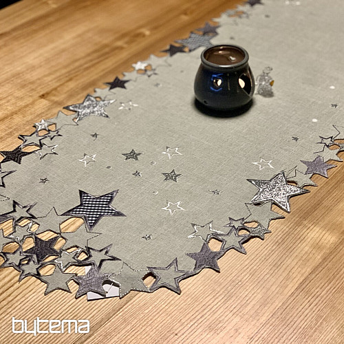 Embroidered Christmas tablecloth gray star
