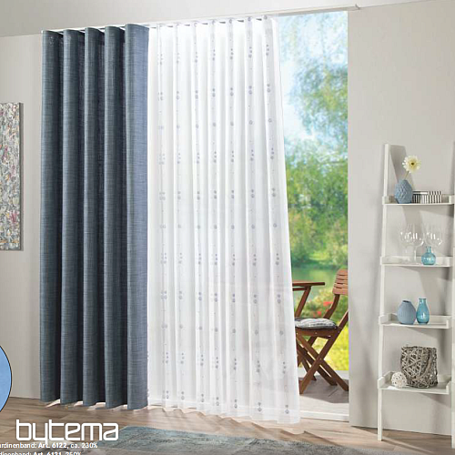 Voile curtain with embroidery blue-gray Gerster 11115/800