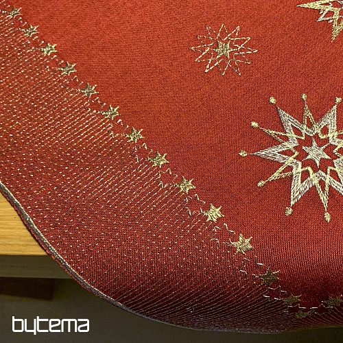 Embroidered Christmas tablecloth dark red 1