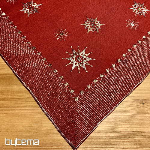 Embroidered Christmas tablecloth dark red 1
