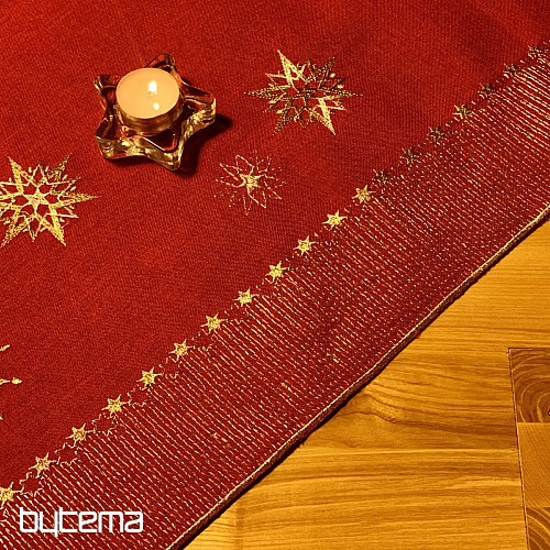 Embroidered Christmas tablecloth dark red 1