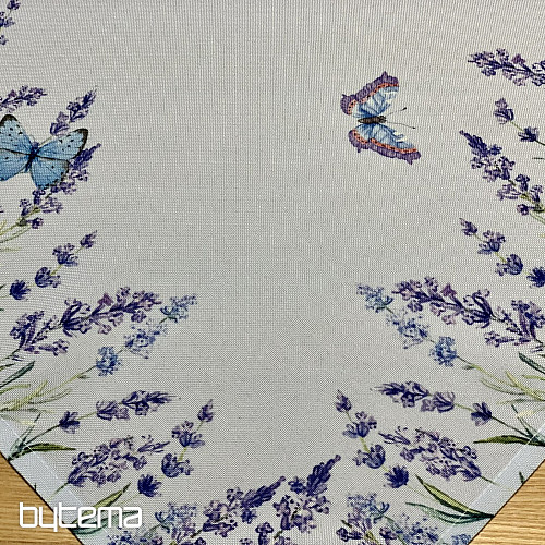 Purple lavender tablecloths and scarves with bow ties