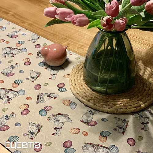 Gobelin tablecloth and scarf Easter-Goose white