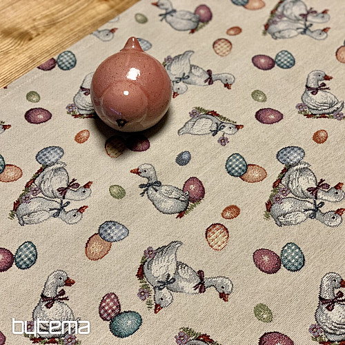 Gobelin tablecloth and scarf Easter-Goose white