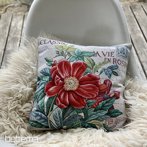 Tapestry pillowcase FLOWER - POSTCARD RED