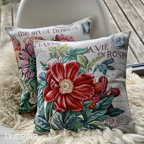 Tapestry pillowcase FLOWER - POSTCARD RED