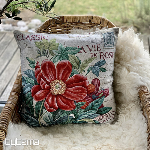 Tapestry pillowcase FLOWER - POSTCARD RED