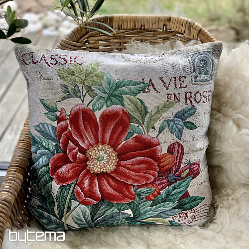 Tapestry pillowcase FLOWER - POSTCARD RED