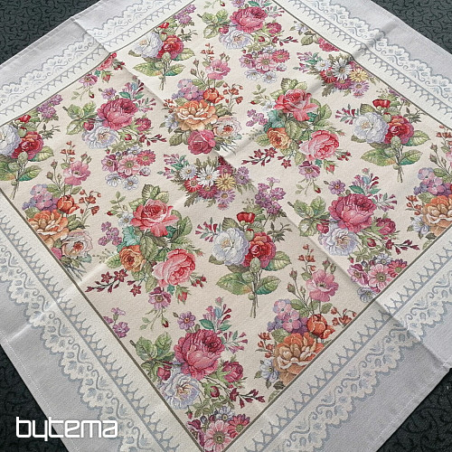 Tapestry tablecloths and scarves Bouquets