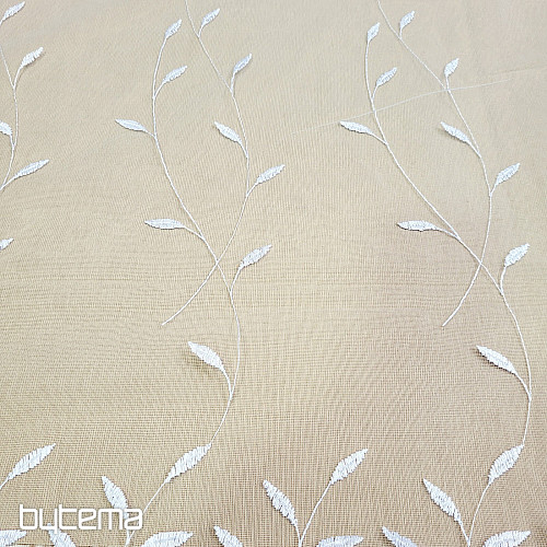 Embroidered curtain 527 WHITE WITH LEAVES