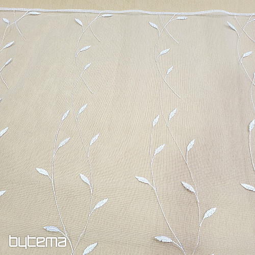 Embroidered curtain 527 WHITE WITH LEAVES
