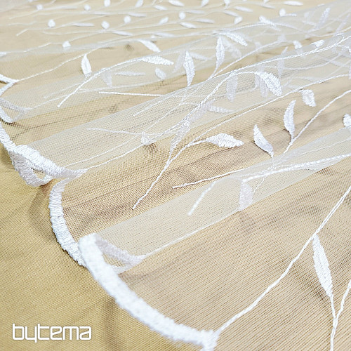 Embroidered curtain 527 WHITE WITH LEAVES