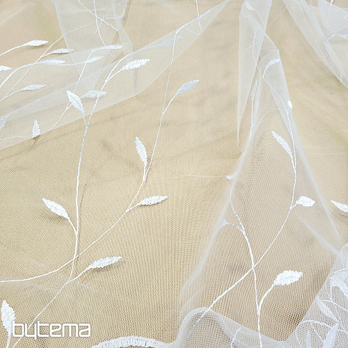 Embroidered curtain 527 WHITE WITH LEAVES