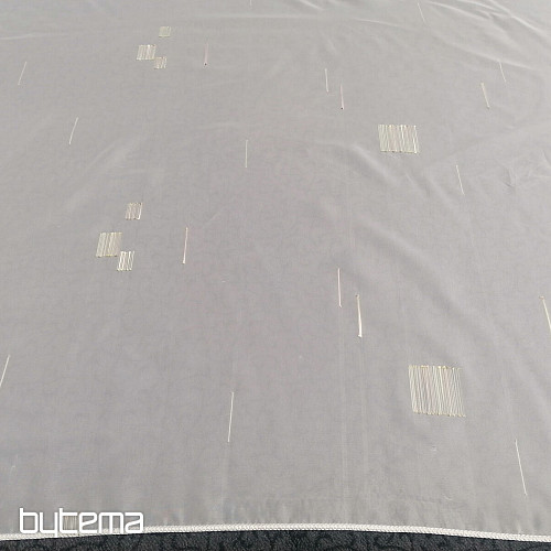 White veil curtain with green-beige embroidery