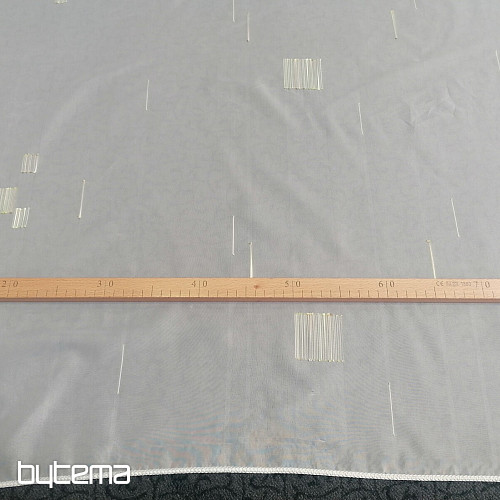 White veil curtain with green-beige embroidery
