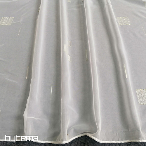 White veil curtain with green-beige embroidery