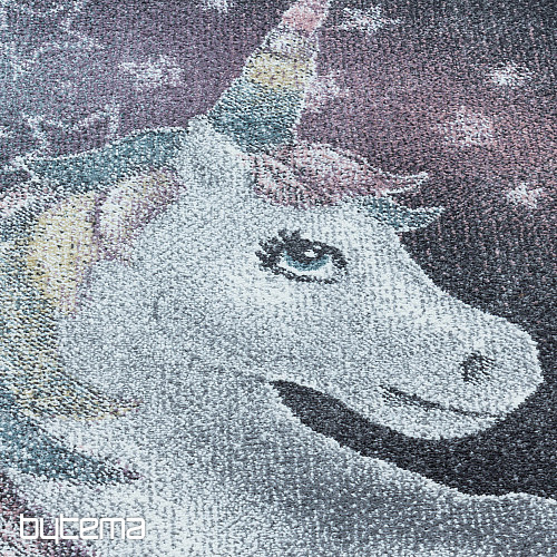 Round children's piece rug FUNNY unicorn gray