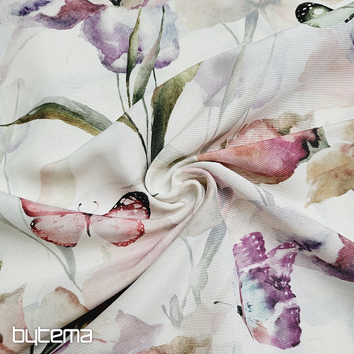 Decorative fabric FLOWERS AND BUTTERFLIES CATALEYA green-purple