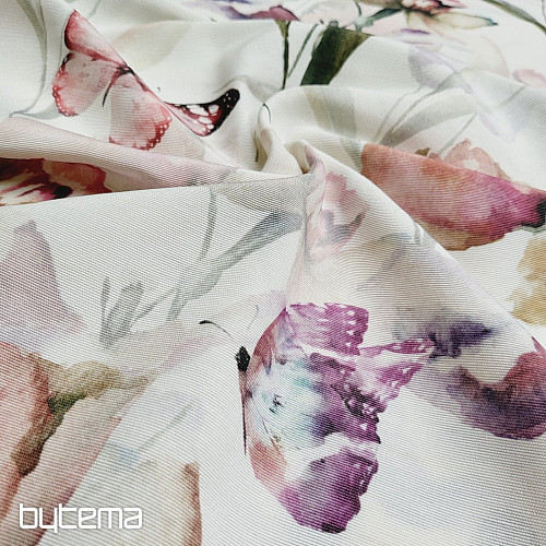 Decorative fabric FLOWERS AND BUTTERFLIES CATALEYA green-purple