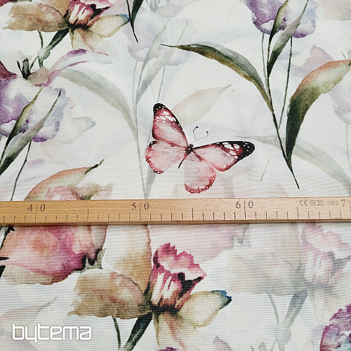Decorative fabric FLOWERS AND BUTTERFLIES CATALEYA green-purple