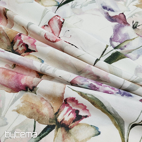 Decorative fabric FLOWERS AND BUTTERFLIES CATALEYA green-purple