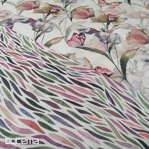 Decorative fabric FLOWERS AND BUTTERFLIES CATALEYA green-purple