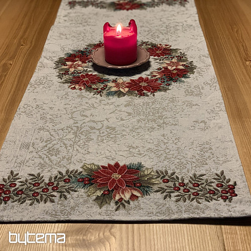 Christmas tapestry tablecloths and scarves CHRISTMAS ROSE-HOLLY WREATH