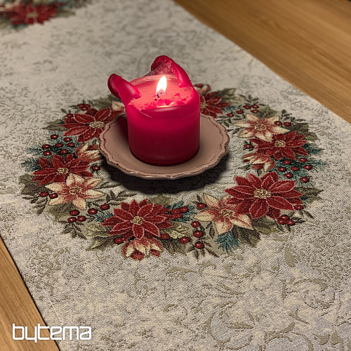 Christmas tapestry tablecloths and scarves CHRISTMAS ROSE-HOLLY WREATH