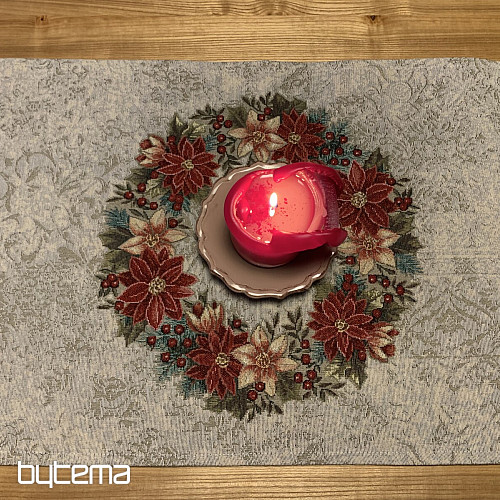Christmas tapestry tablecloths and scarves CHRISTMAS ROSE-HOLLY WREATH
