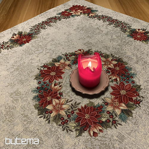 Christmas tapestry tablecloths and scarves CHRISTMAS ROSE-HOLLY WREATH
