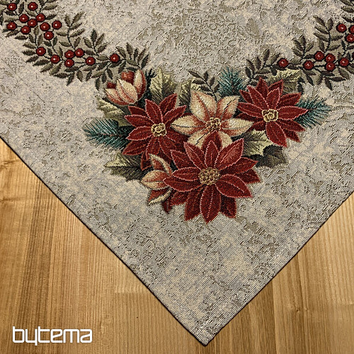 Christmas tapestry tablecloths and scarves CHRISTMAS ROSE-HOLLY WREATH