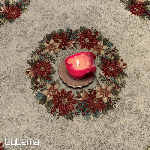Christmas tapestry tablecloths and scarves CHRISTMAS ROSE-HOLLY WREATH