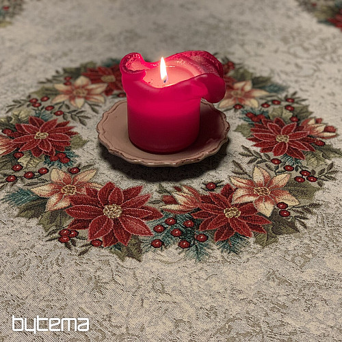 Christmas tapestry tablecloths and scarves CHRISTMAS ROSE-HOLLY WREATH