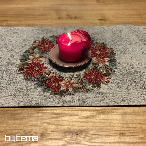 Christmas tapestry tablecloths and scarves CHRISTMAS ROSE-HOLLY WREATH